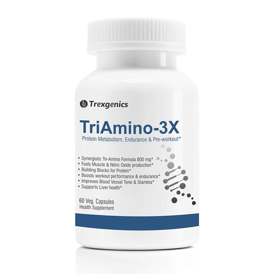 Trexgenics TriAmino-3X supplement bottle on a white background