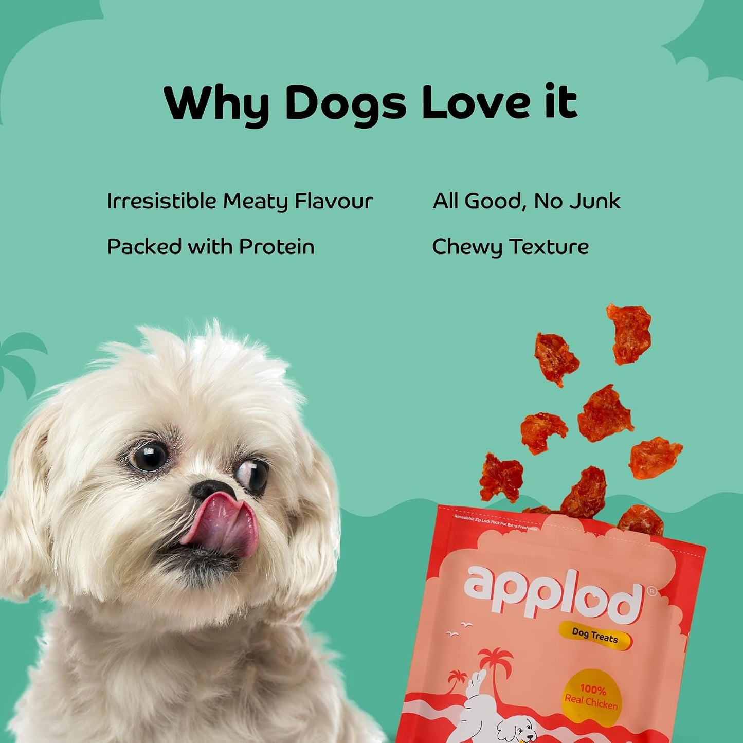 Applod Tender Chicken Jerky Bites Dog Treats | Made with Real Chicken Breast | High-Protein, Low-Fat Grain-Free Reward Snacks for Dogs | 50g