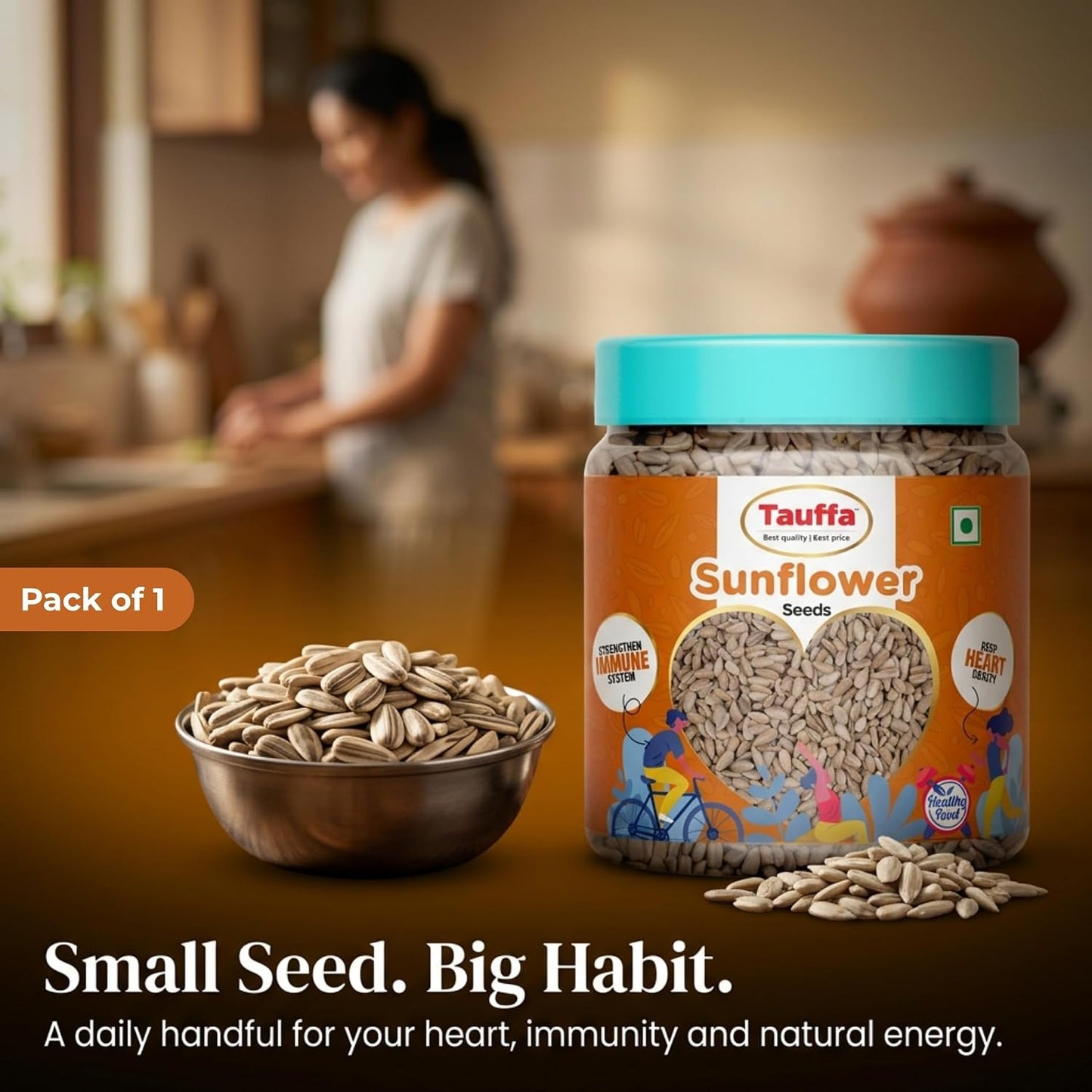 Tauffa Sunflower Seeds 250g | Roasted Healthy Snack | High Protein & Fiber Seeds | Gluten Free Superfood | Ready-to-Eat for Fitness, Diet & Everyday Snacking