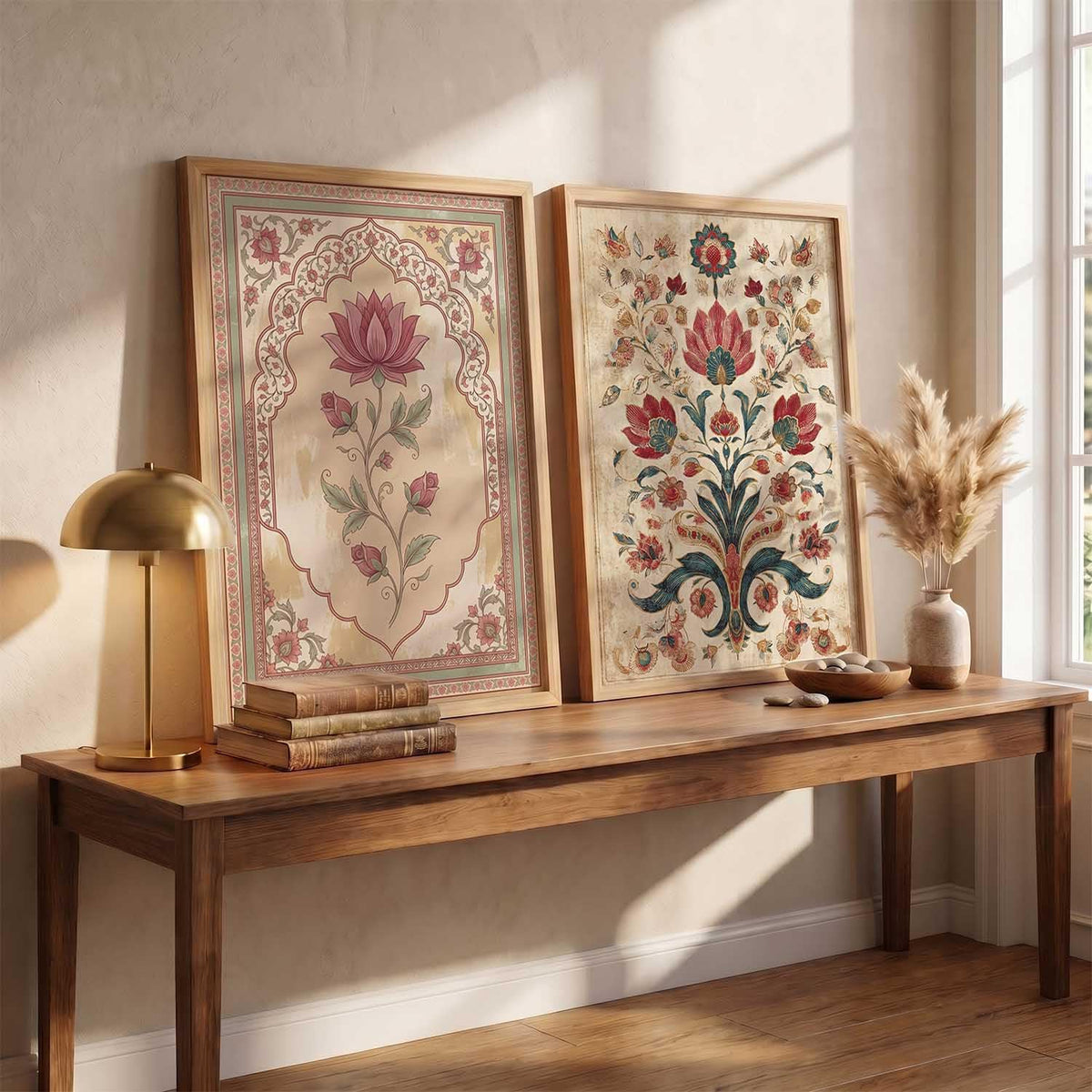 Wall Painting Indian Traditional Madhubani Home Decoration With Frame | For Living Room Bed Room Hotel Wall Decor | Digital Reprint Set of 2 (13X17 inch)