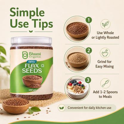 Bhumi Organic Flax Seeds 500g | Alsi Seeds, Raw Seeds for Eating, Source of Iron & Dietary Fibre, Rich in Protein