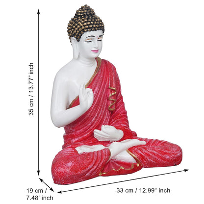 Red Resin Handcrafted Blessing Lord Buddha Idol | Serene Home, Office Decor | Perfect for Offices, Meditation Rooms | Gift for Housewarmings, Diwali