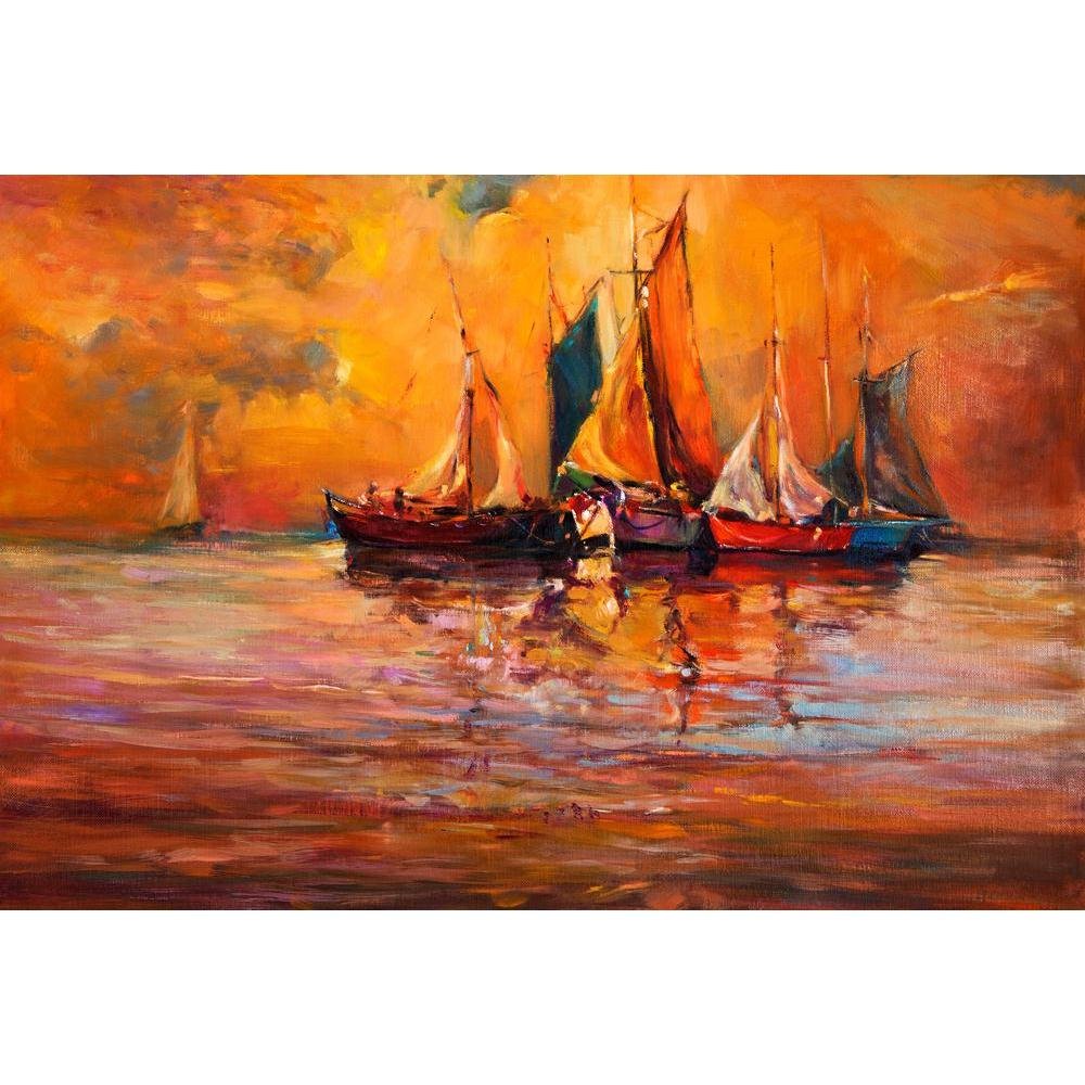 Boats & Sea D4 | Canvas Painting for Bedroom & Living Room | Engineered Wood Frame | 20.6 x 14 inch (52 x 36 cms)