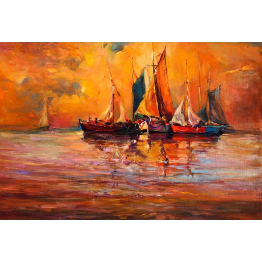 Boats & Sea D4 | Canvas Painting for Bedroom & Living Room | Engineered Wood Frame | 20.6 x 14 inch (52 x 36 cms)