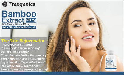 Trexgenics BAMBOO EXTRACT 70% Silica 600 mg Hair,Skin, Nails Support VEGAN & NON-GMO (60 Veg. Capsules) (Pack of 1)