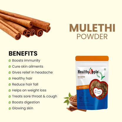 Healthy Apple Organic Liquorice/Mulethi Powder/Athimathuram Powder for Skin Whitening and Hair - 100Gm