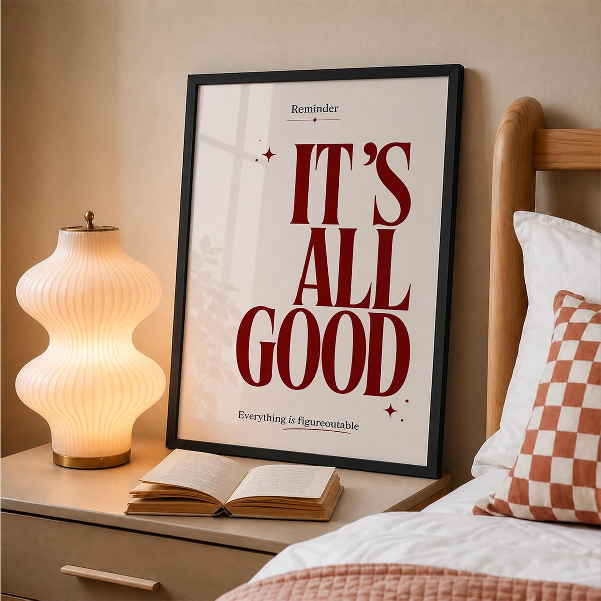 It's All Good Motivational Wall Art Framed Poster for Home Decor, Inspirational Quote Wall Decor for Living Room Bedroom Office Study Room, Positive Aesthetic Wall Decoration (DGN01-Black10x13 inch)
