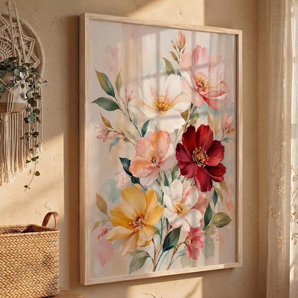 Floral Wall Art Home Decoration | Aesthetic Floral Paintings With Frame For Living Room Bed Room Hotel Wall Decor Digital Reprint Set of 1 (14X20)