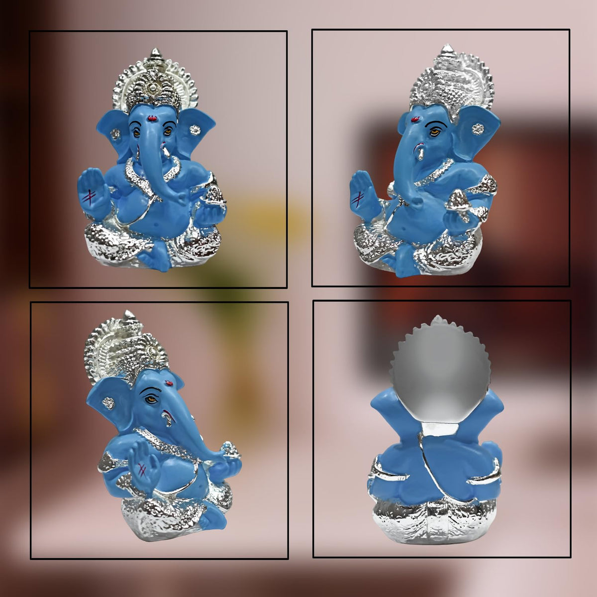 999 Silver Plated Ganesha Idol for Home Decor Puja |Ganesh Idol for Home Decor Ganpati for Gift 3.5 inches |Ganesh Statue Gift for Office Desk Puja Room Figurine (8.89 x 5.08 cm) (Sky Blue)