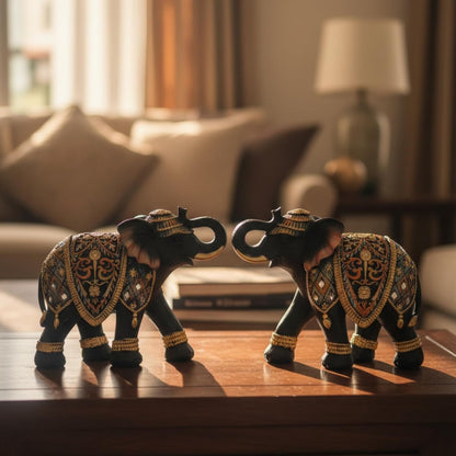 eCraftIndia Set of 2 Elephant Statue Showpiece for Home Decor Office Table | Animal Figurines Good Luck Gift for Housewarming Birthday