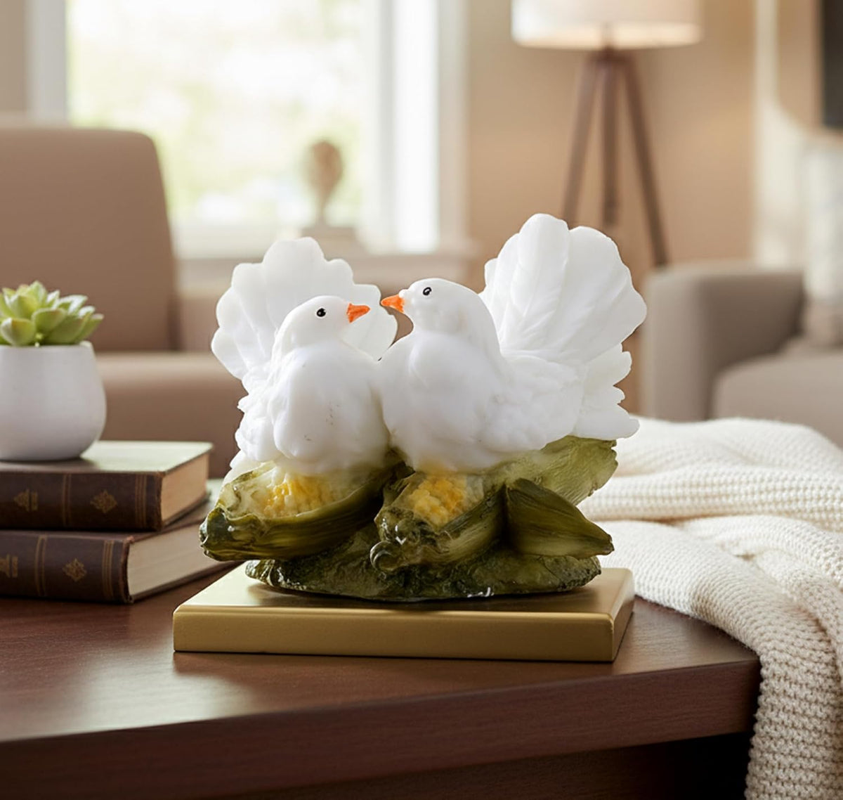 Resin Two Love Birds Fantasy Showpiece-6 Inches Height|Love Birds Statue For Goodluck,Gifts,Decorative,White