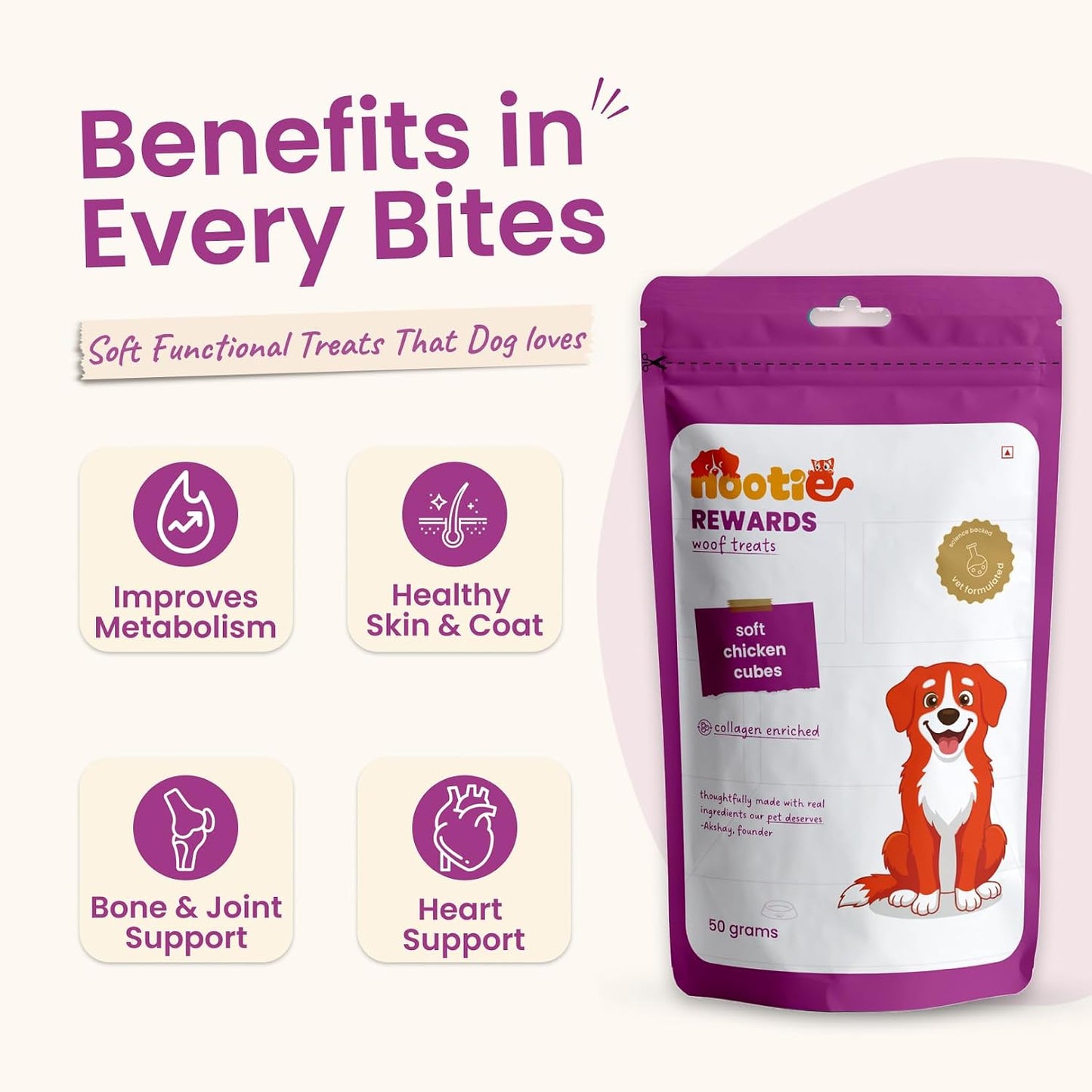 Nootie Rewards Soft Chicken Cubes for Dogs 50g | High Protein Dog Treats