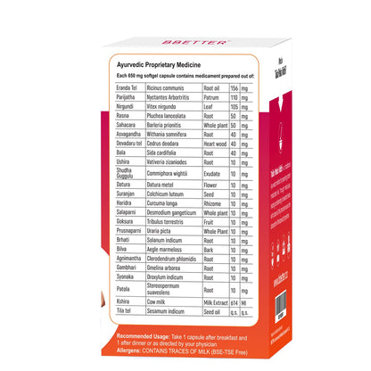 BBETTER SpineUrja -Lab Tested Ayurvedic Medicine for Lower Back Pain Relief & Sciatica Relief | Made by Taila Paka Vidhi Method | 60 Softgels