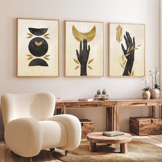 Boho wall Art Paintings Modern Art Framed Wall Painting for Living Room Bedroom - Wall Posters | Paintings with Frame Set of 3 (14x18 Inches) (Art 4)