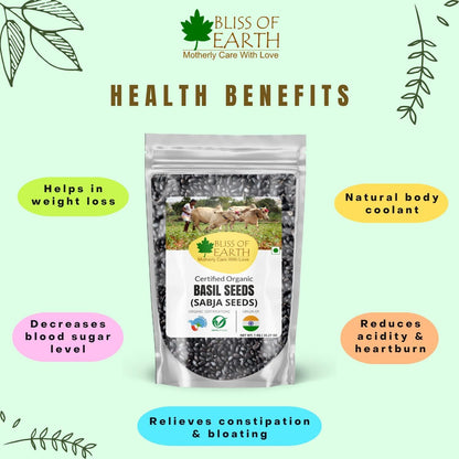 Bliss of Earth Basil Seeds Organic Sabja Seeds, Tukmaria Seeds Fiber & Omega-3 Rich Good for weight loss, Hydration Tiny Power House 1KG