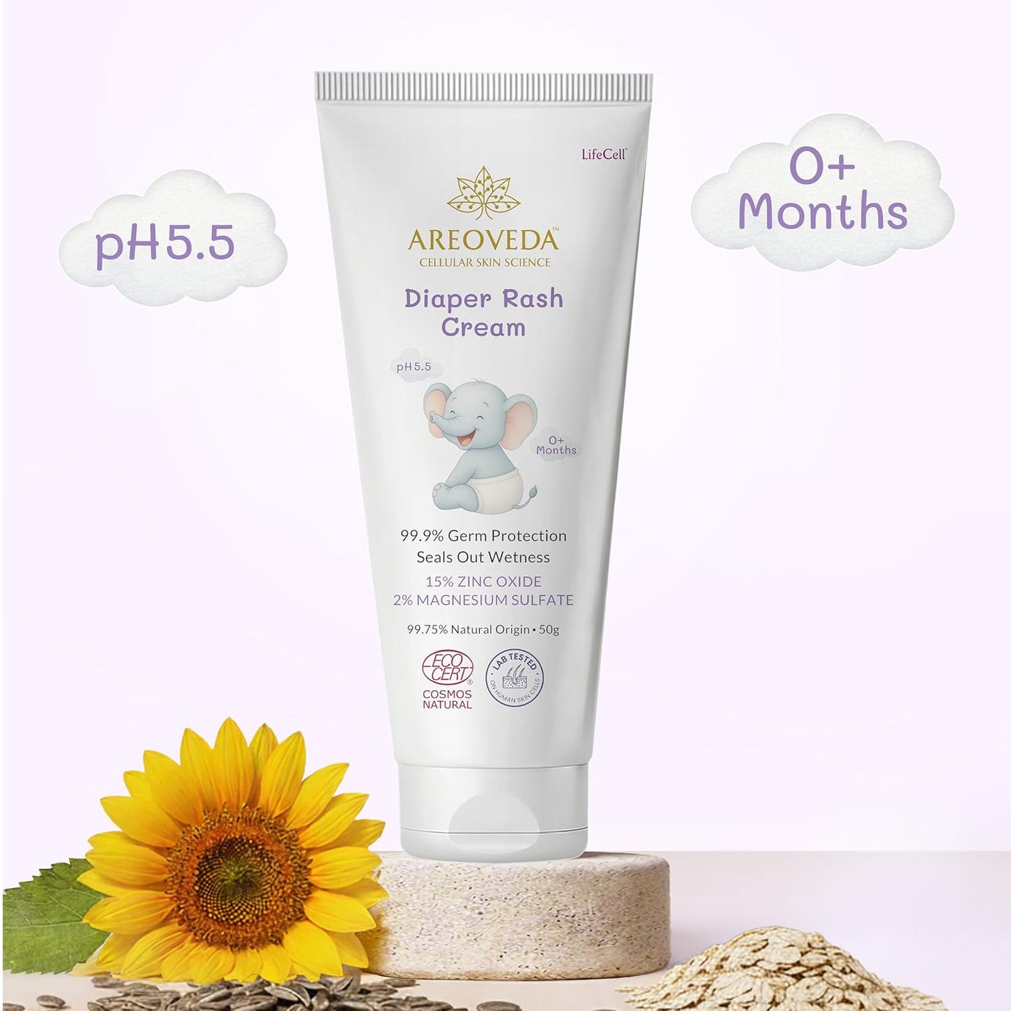 AreoVeda Diaper Rash Cream (50 gm), Suitable for newborns & babies, 15% Zinc Oxide, Prevents & Soothes Rashes from Day 1, Relieves Itchiness & Discomfort