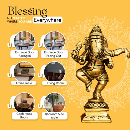 100% Pure Brass Ganesha Idol (Size: 10.5 cm) | Pital Ganesh Murti for Pooja Room, Home Decor, Office Desk and Car Dashboard | Vinayagar Statue for Diwali Puja