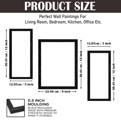 Wood Rectangular Wall Painting Frames For decor, Pictures Frame For Living Room, Home Decoration, Bedroom, Set of 3, 1pc- 23 x 30 cm, 2pc- 12.5 x 30 cm (Design 3) Multi