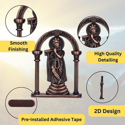 Sri Krishna with Bansuri Pose in Frame Idol for Car Dashboard – Copper Finish Decorative Murti Spiritual Krishna Ji Showpiece (S963-CPR)