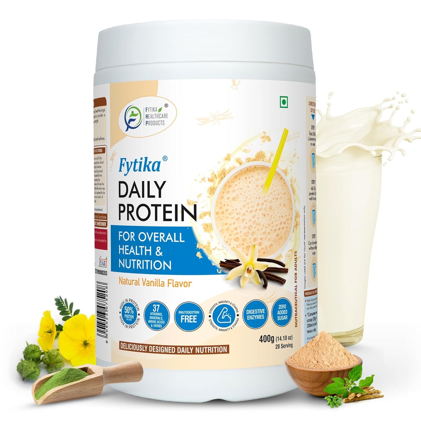 Fytika Daily Protein container with vanilla flavor illustration on a white background