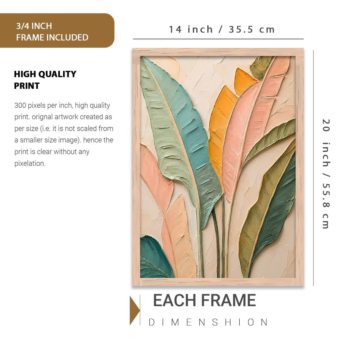 Decorative Modern Leaf Wall Art Painting With Frame | Leaf Painting For Living Room Bed Room Hotel Wall Decor Digital Reprint (14X20 inch)