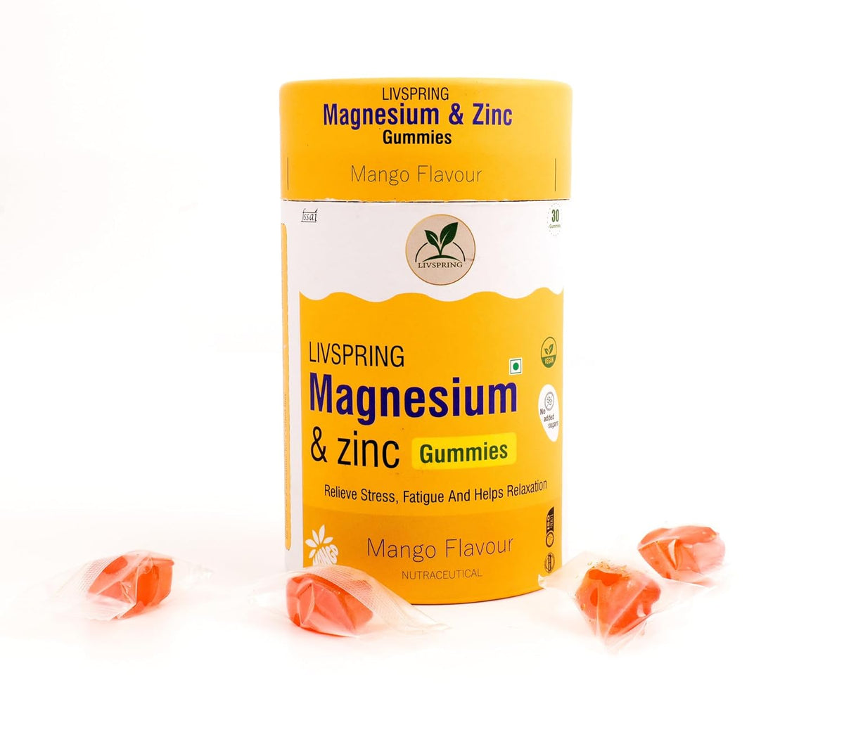 LivSpring Magnesium & Zinc Gummies | 200 mg Elemental Magnesium | Relieve Stress & Fatigue | Speeds Up Recovery for Men & Women | High Absorption | 30 Gummies in Tasty Mango Flavour | No Added Sugar | 100% Vegetarian