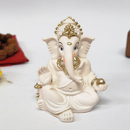 Gold Art India Synthetic-Resin Ganesha Idol | Ganesh Statue Home Decor | Ganesha Murti Office Desk, & Ganpati Idol Car Dashboard | Unique Wedding & Birthday Gift (Gaddipeachivory) 3.5", Fantasy