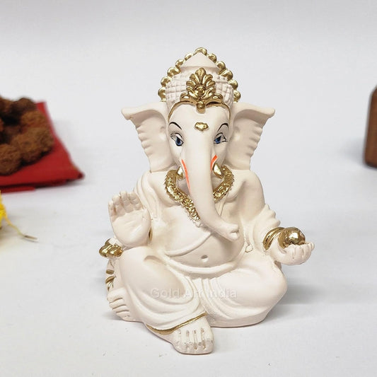 Gold Art India Synthetic-Resin Ganesha Idol | Ganesh Statue Home Decor | Ganesha Murti Office Desk, & Ganpati Idol Car Dashboard | Unique Wedding & Birthday Gift (Gaddipeachivory) 3.5", Fantasy