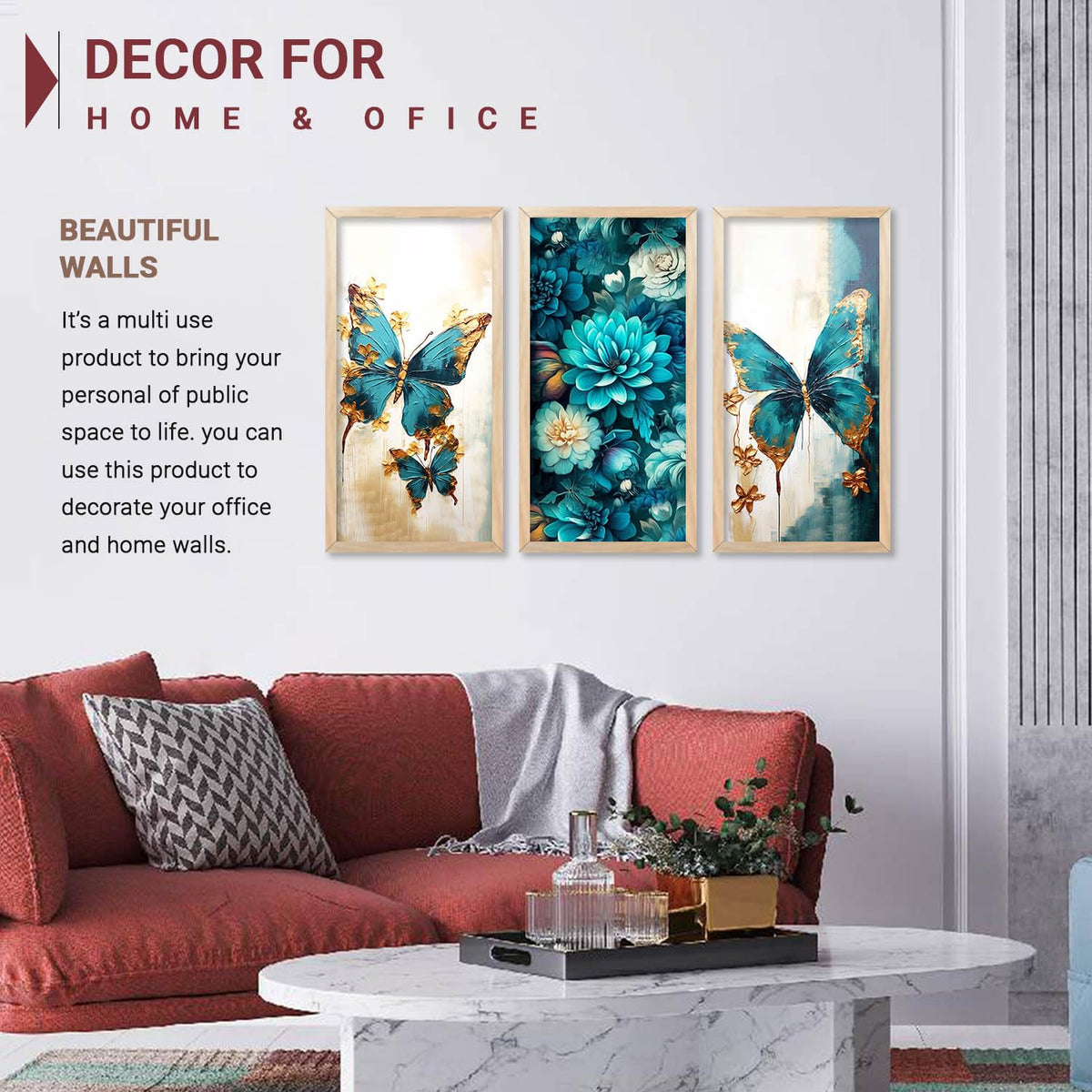 Modern Wall Art Home Decoration Paintings With Frame For Living Room Bed Room Hotel Wall Decor Digital Reprint Engineered Wood Set of 3 (Art 8, 10x19 inch)
