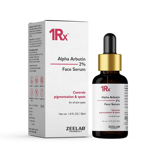 1RX Alpha Arbutin 2% Face Serum bottle and packaging on a white background