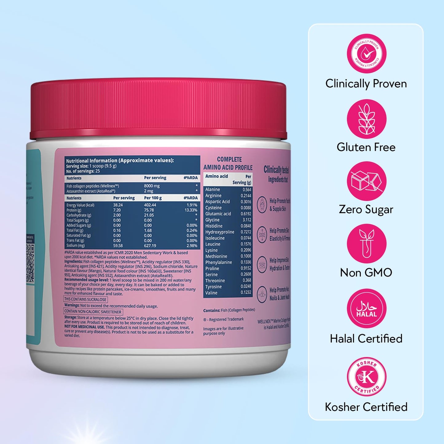 Chicnutrix Marine Collagen Supplements Powder for Women & Men | 8000mg Japanese Wellnex Marine Collagen Peptides, AstaReal Astaxanthin | Zero Sugar, Fast Absorption & No Fishy Aftertaste | Mango Flavour, 25 Servings