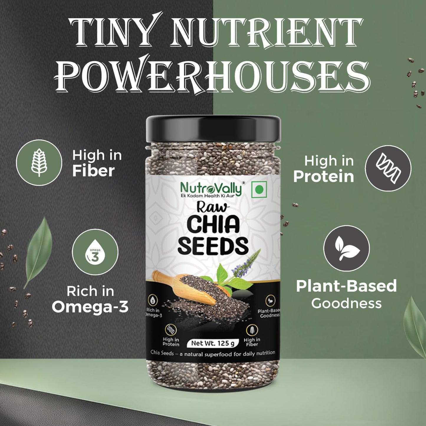 Nutrovally Chia Seeds 125g |Weight Loss & Skin Glow| Chai seeds for weight loss|High Fiber & Omega-3|Gluten-Free |chia seeds| Rich in Calcium, Protein & Fibre | Healthy Snacks |Seeds for eating
