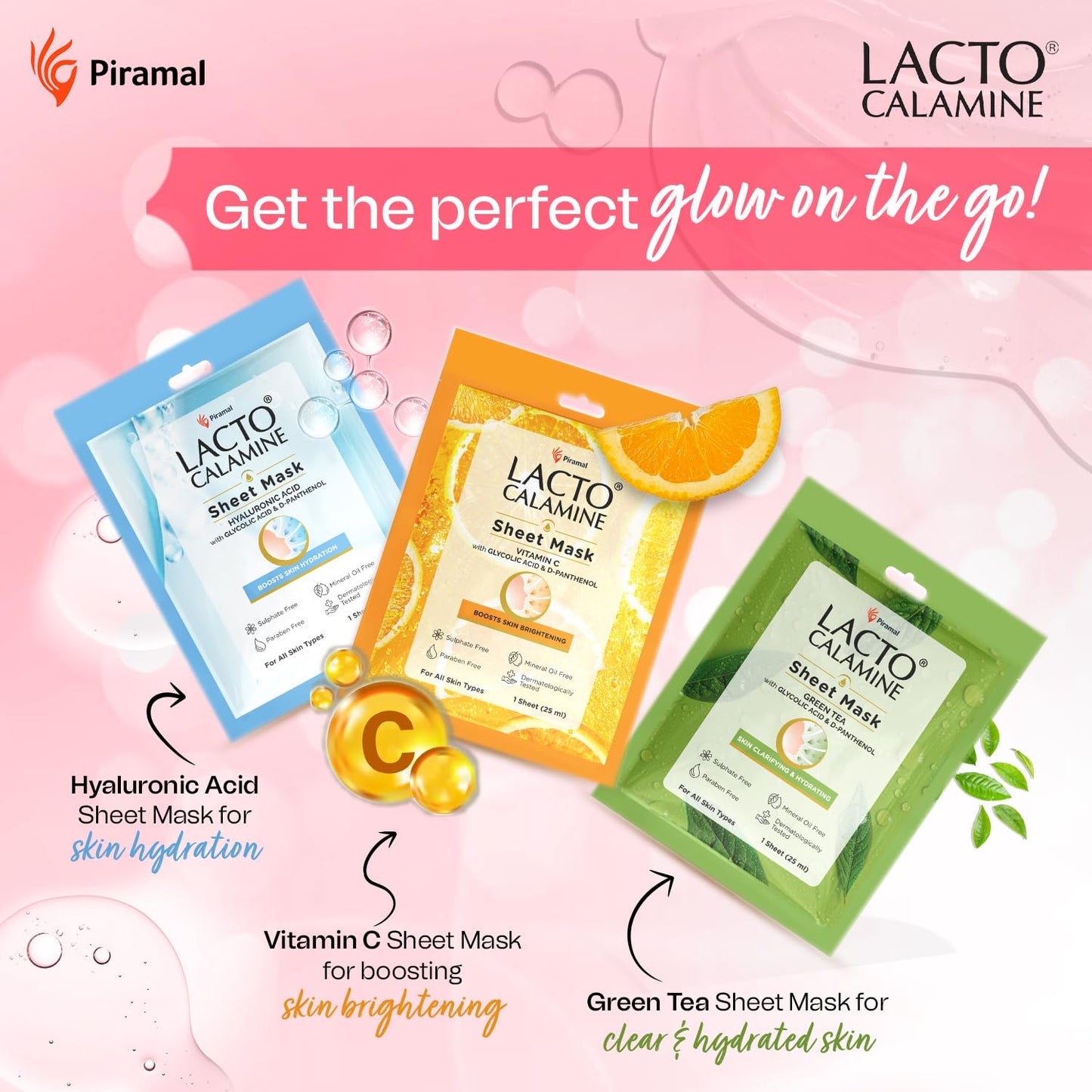Lacto Calamine Vitamin C Face Sheet Mask |Instant Hydration |Glycolic Acid & D-Panthenol|30 g