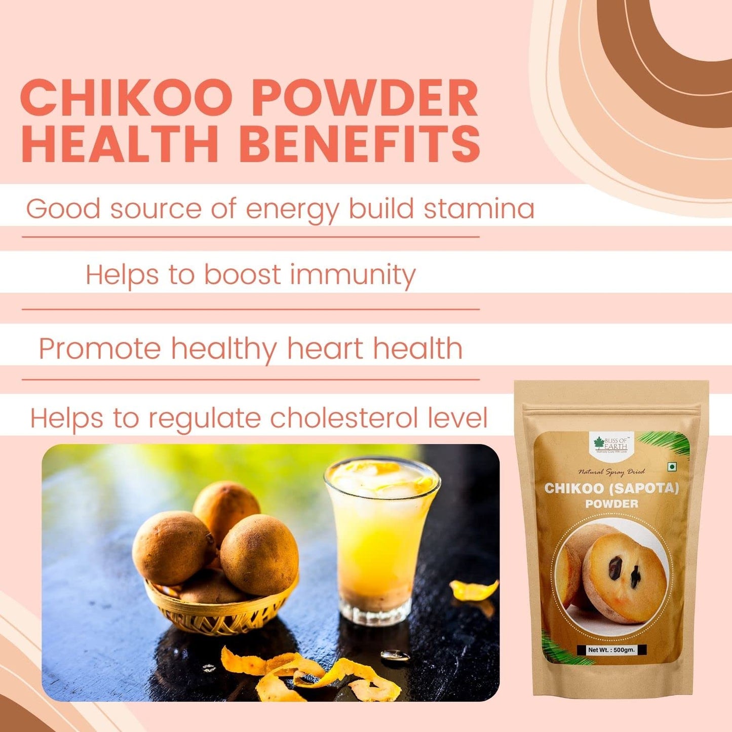 Bliss of Earth 500gm Chikoo (Sapota) Powder Natural Spray Dried