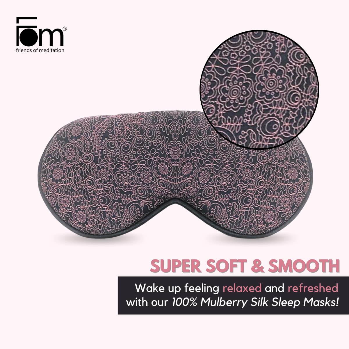 Friends of Meditation 100% Mulberry Silk Eye Mask, Super Smooth Sleep Mask and Blind Fold (Red Print)