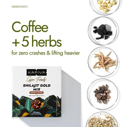 Kapiva Shilajit Gold Mix | Natural Pre Workout | 40 Servings | Coffee flavour | Boosts testosterone, Energy & Focus in gym | 102mg coffee