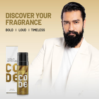 WILD STONE CODE Gold Fresh Scented Body Perfume For Men, 150Ml|No Gas Deodorant|Long Lasting Body Spray