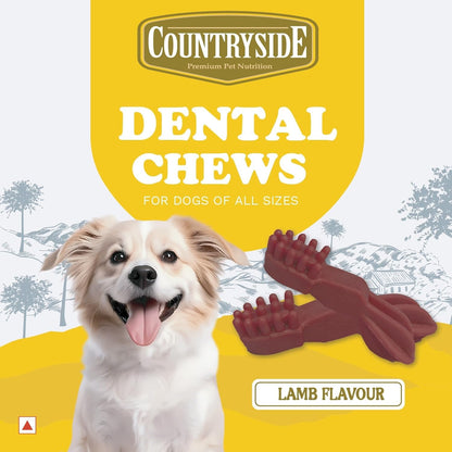 COUNTRYSIDE Dog Dental Chews Treats 250g – Lamb Flavor | Brush-Shaped Chews for Dogs, Oral & Gum Care for Dogs | Fights Plaque & Tartar | Freshens Breath | Calcium Enriched & Gluten Free