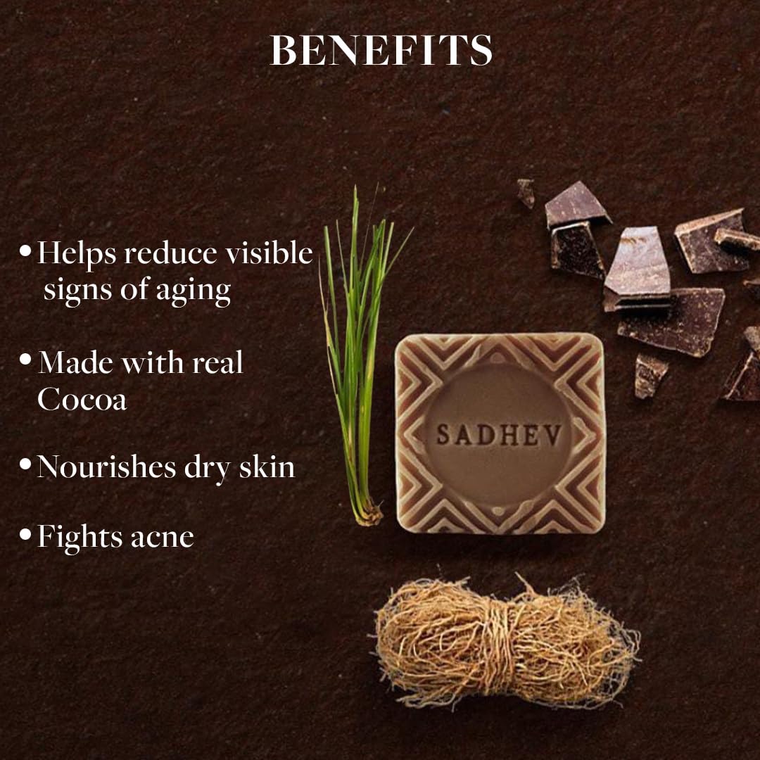 Sadhev Vetiver & Chocolate Ayurvedic Bathing Soap Bar For Moisturising &, Paraben & Sulphate Free - 125g (Pack of 1)