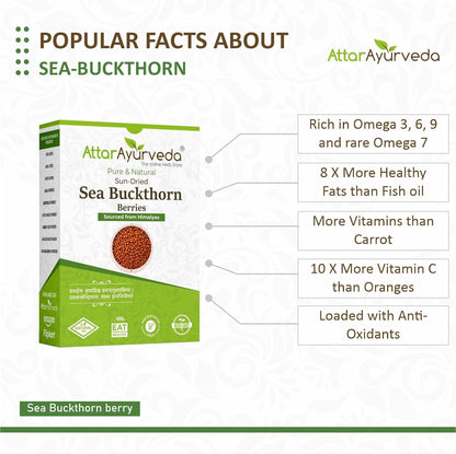 Attar Ayurveda Sea buckthorn berry 100 grams (Sun-dried) | Sourced from Himalyas | Rich in Vitamin C & Antioxidants | Natural Superfood for Immunity & Skin Health | 100% Pure & No Added Sugar