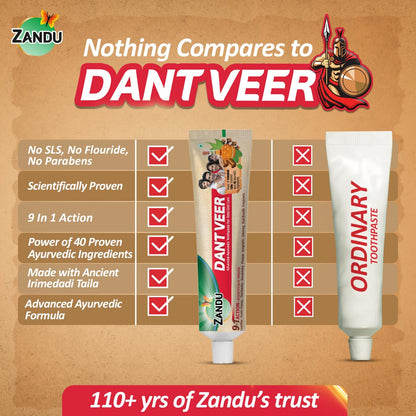 Zandu Dantveer, 200g, USA’s 1st Ayurvedic toothpaste with Irimedadi oil | Scientifically proven formula |Fights 9 dental problems