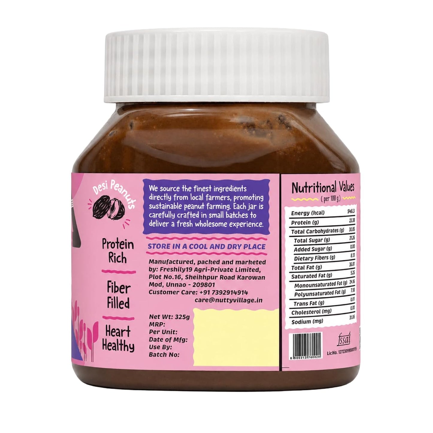 Nutty Village Dark Chocolate Peanut Butter Creamy | 24g Protein | Sweetened with Jaggery, Cacao Beans, No Refined Sugar, No Palm Oil | Vegan, & Gluten-Free Healthy Breakfast Spread