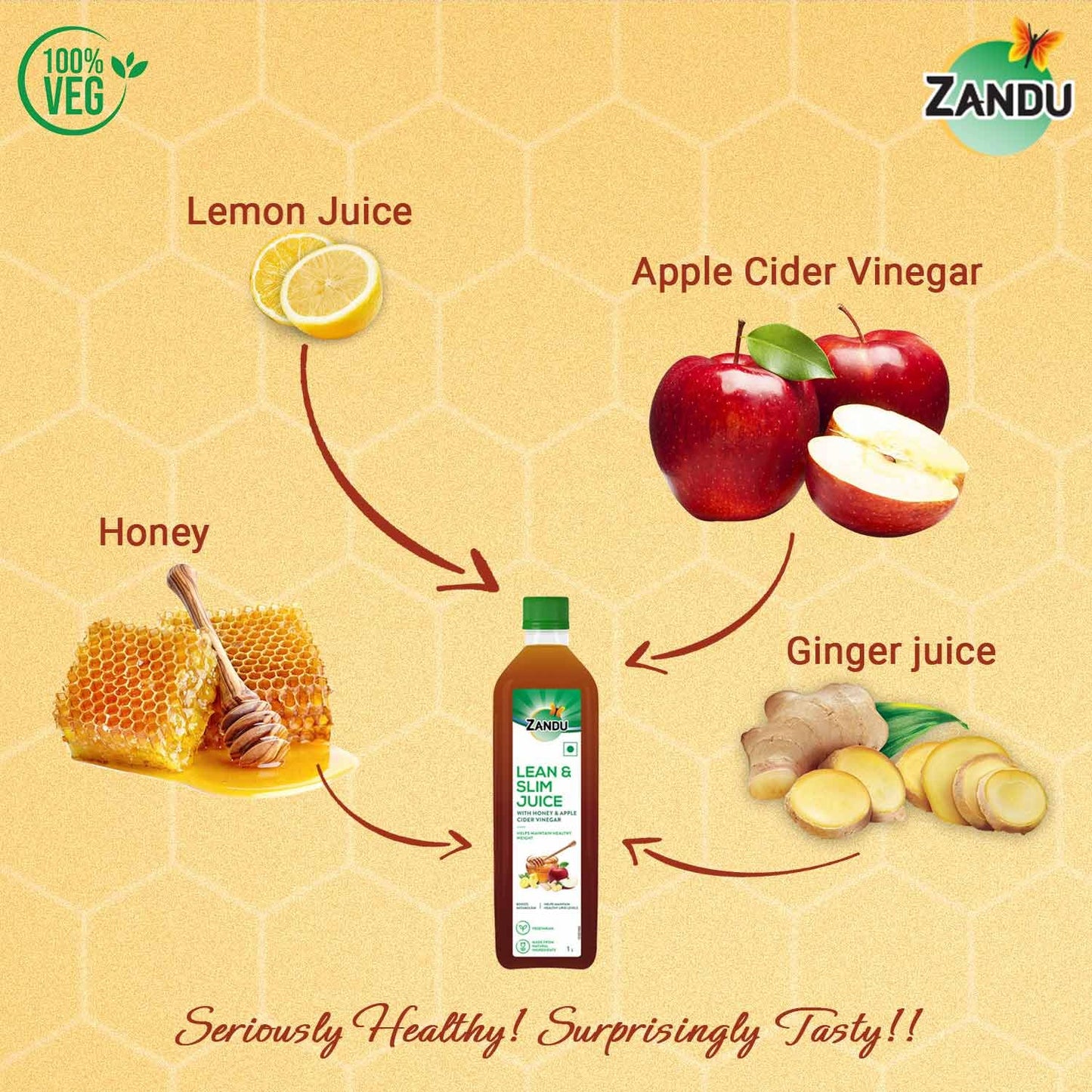 Zandu Lean & Slim Juice 1 Litre With Honey & Apple Cider Vinegar, Helps Maintain Healthy Weight & Boosts Metabolism|100% Ayurvedic And Natural