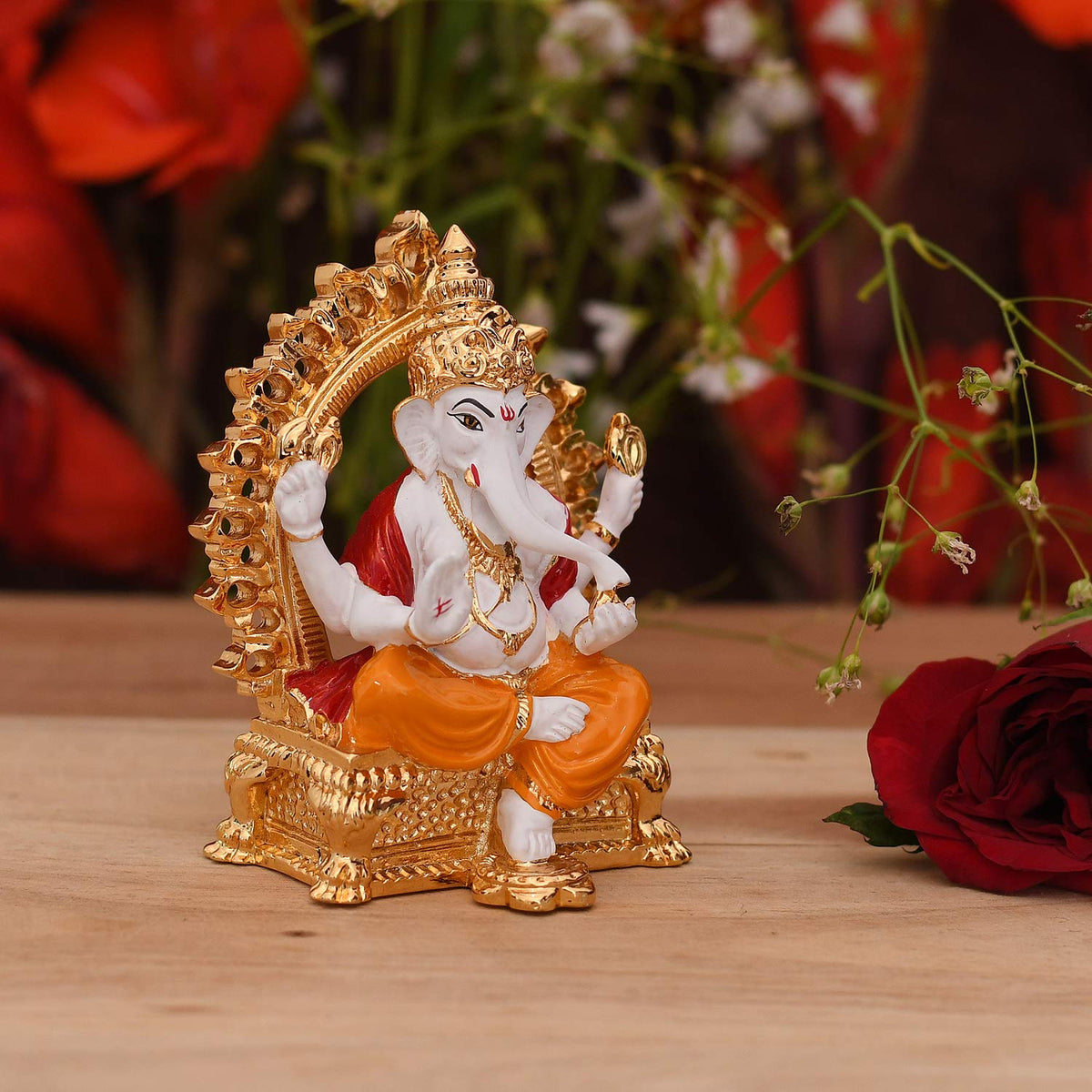 Gold Plated Ganesha Idol Statue for Gift - God Ganesh Ganpati Sitting Idols Sculpture Good Luck & Success for Home Puja Gifts (Size 3.5 x 2 Inches)