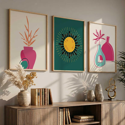 Boho Wall Art Home Decoration Paintings With Frame For Living Room Bed Room Hotel Wall Decor Digital Reprint Set of 3 (13X17 inch)