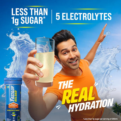 Fast&Up Reload (2.5 Litres) Low Sugar energy drink for Instant Hydration - 10 Effervescent Tablets with 5 Essential Electrolytes + Added Vitamins- Certified Electrolytes Drink - Lime and Lemon flavour