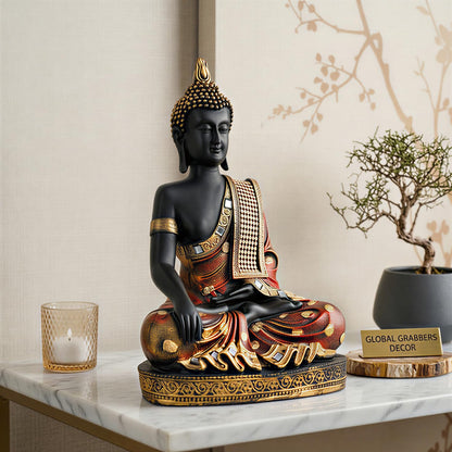Buddha Idol Statue | Home Decoration Items for Living Room (FIRE RED Black)