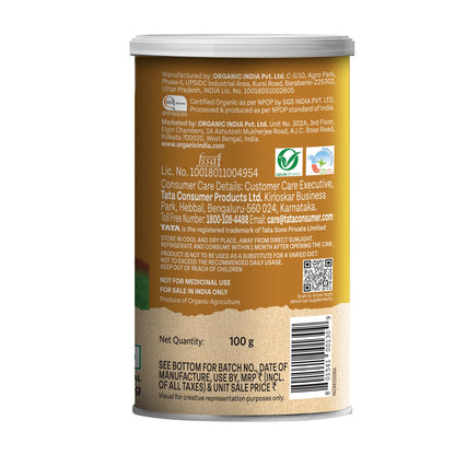 A TATA Product - Organic India Sat Isabgol Psyllium Whole Husk Powder - 100g, With Dietary Fiber, Supports Heart Health & Digestive System, Gluten Free, Non-GMO Project Verified, NPOP & USDA Certified