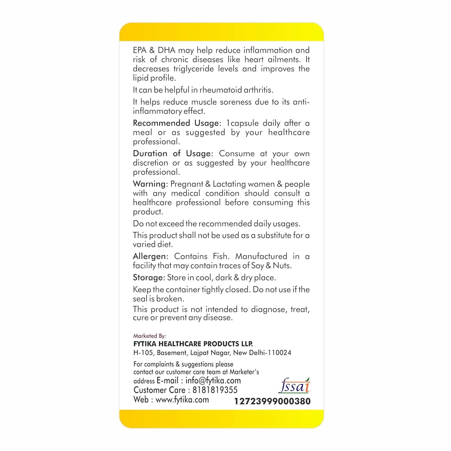 Product label with text on a white background