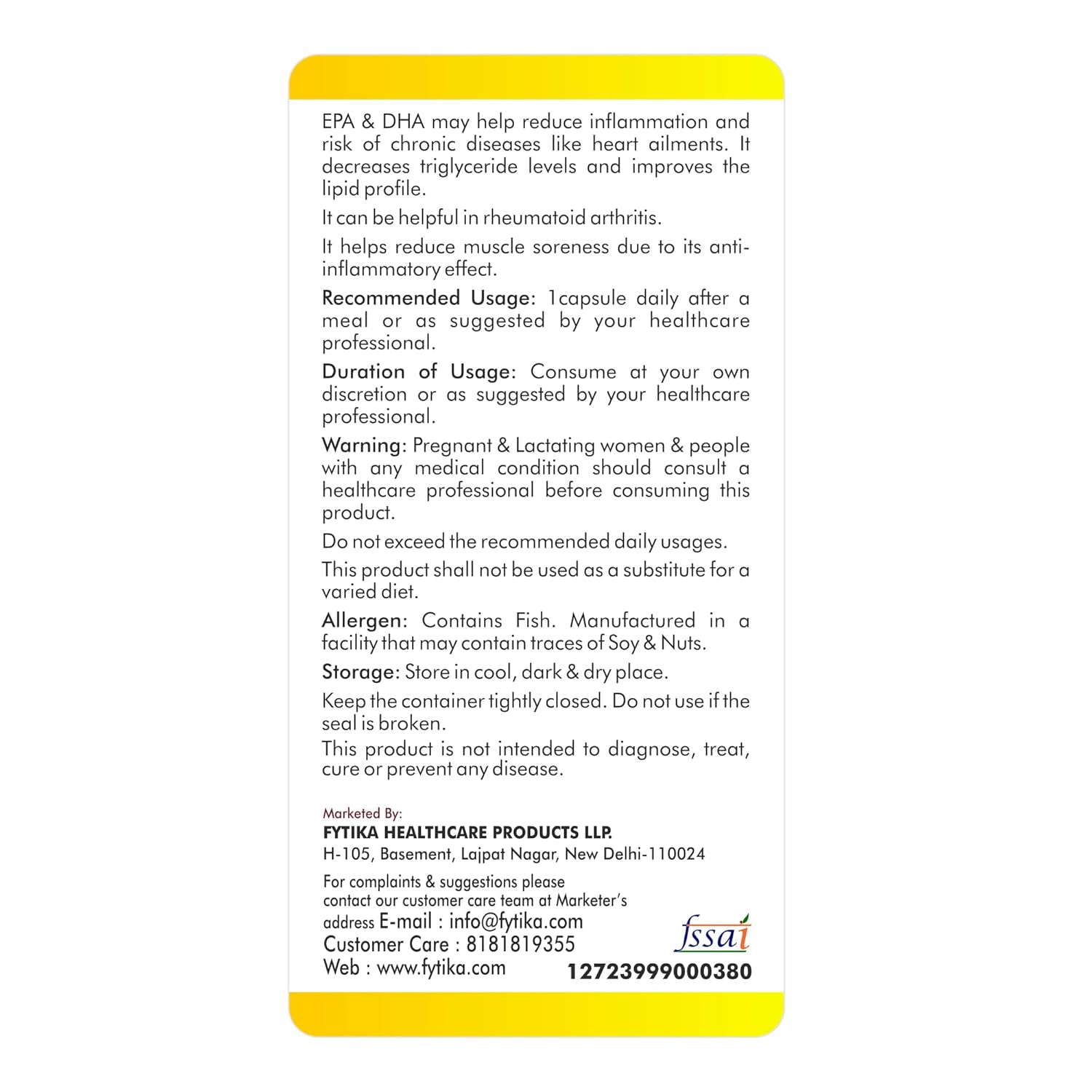 Product label with text on a white background